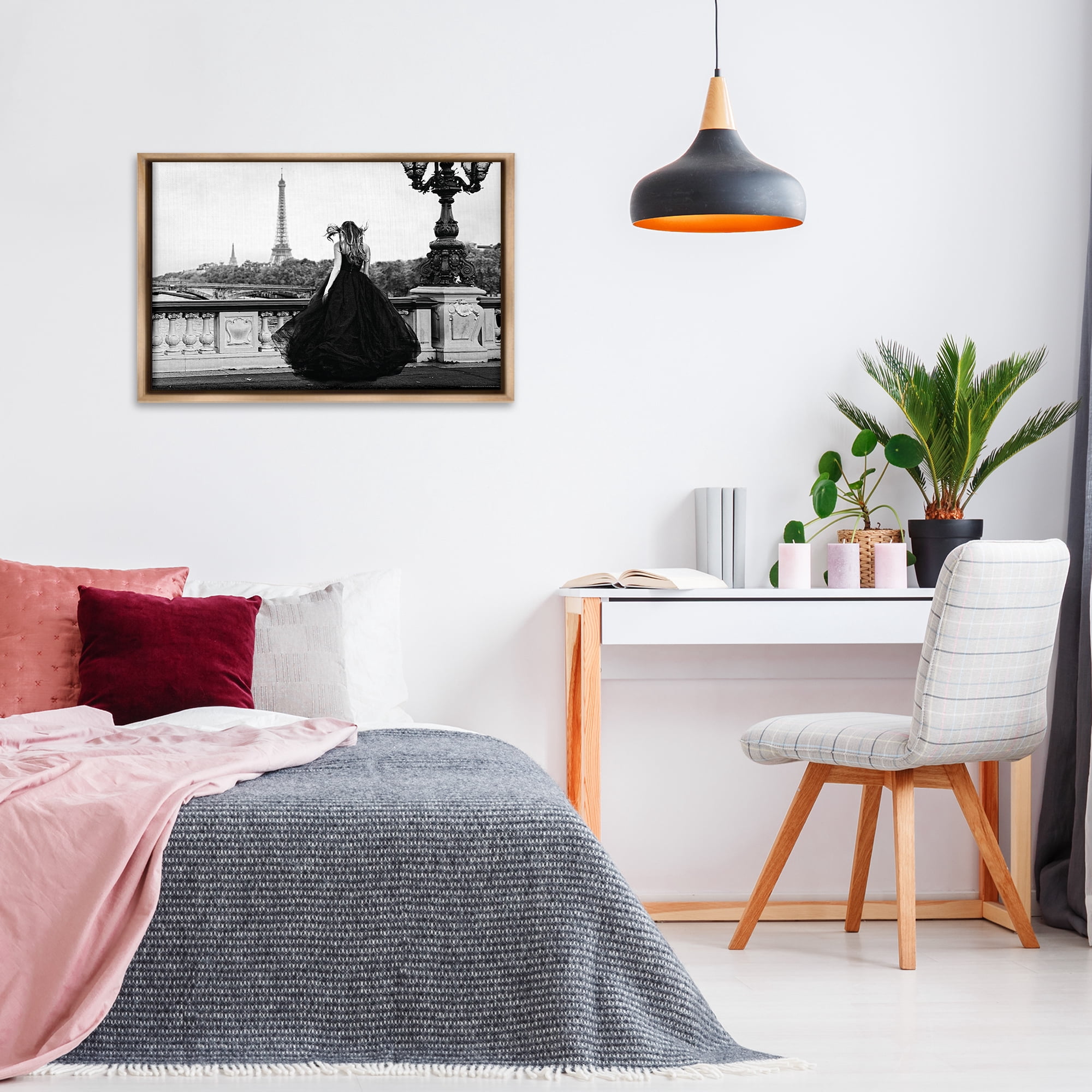 Stupell Industries Girl in Gown Cityscape People Photography Brown Floater Framed Canvas Art Print Wall Art, 31 x 21