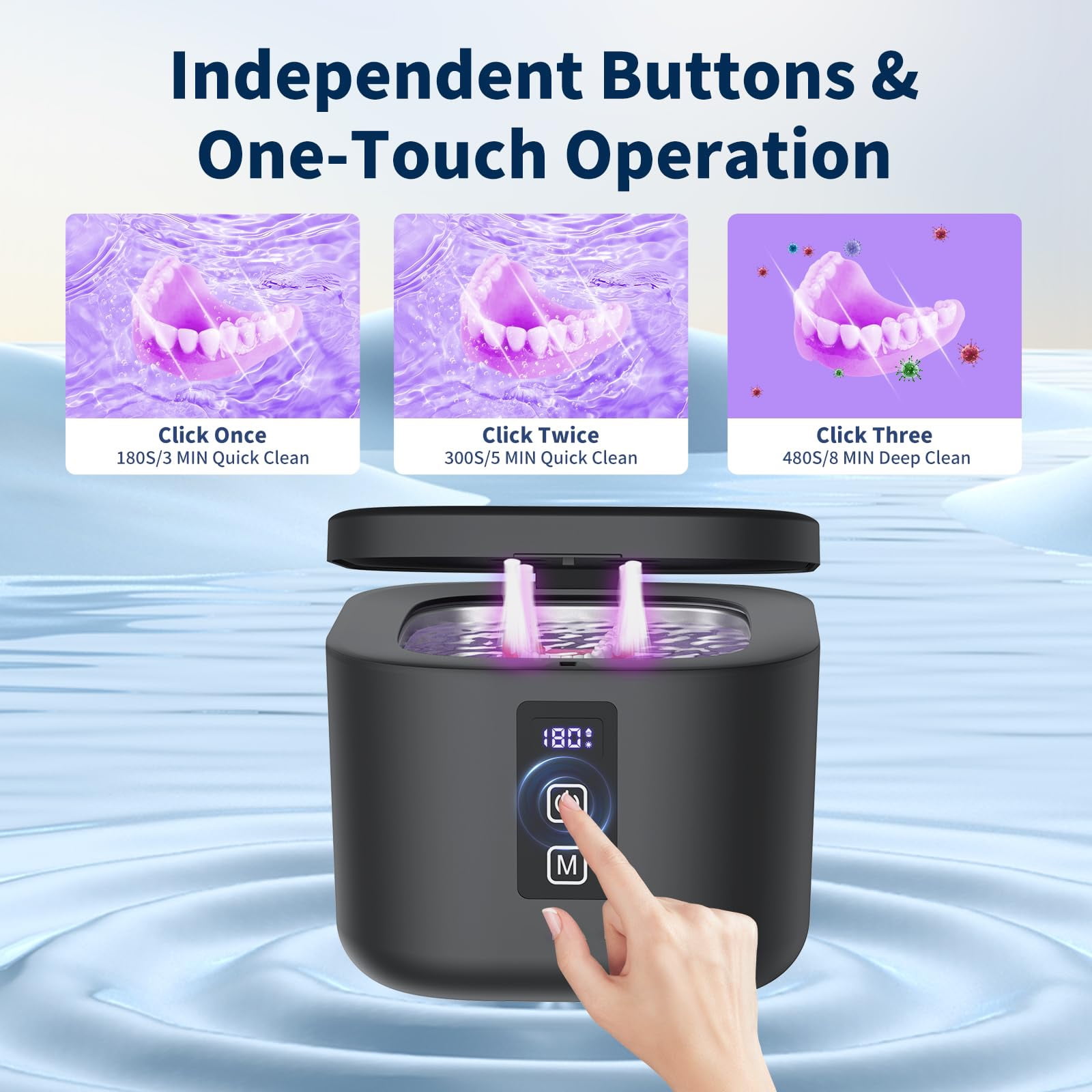 Prociv Ultrasonic Retainer Cleaner Machine 48kHz for Dentures, Mouth Guards, Braces, Toothbrush Heads, Jewelry, Ring with 300ML Capacity, 4 Modes Retainer Cleaning (Black)