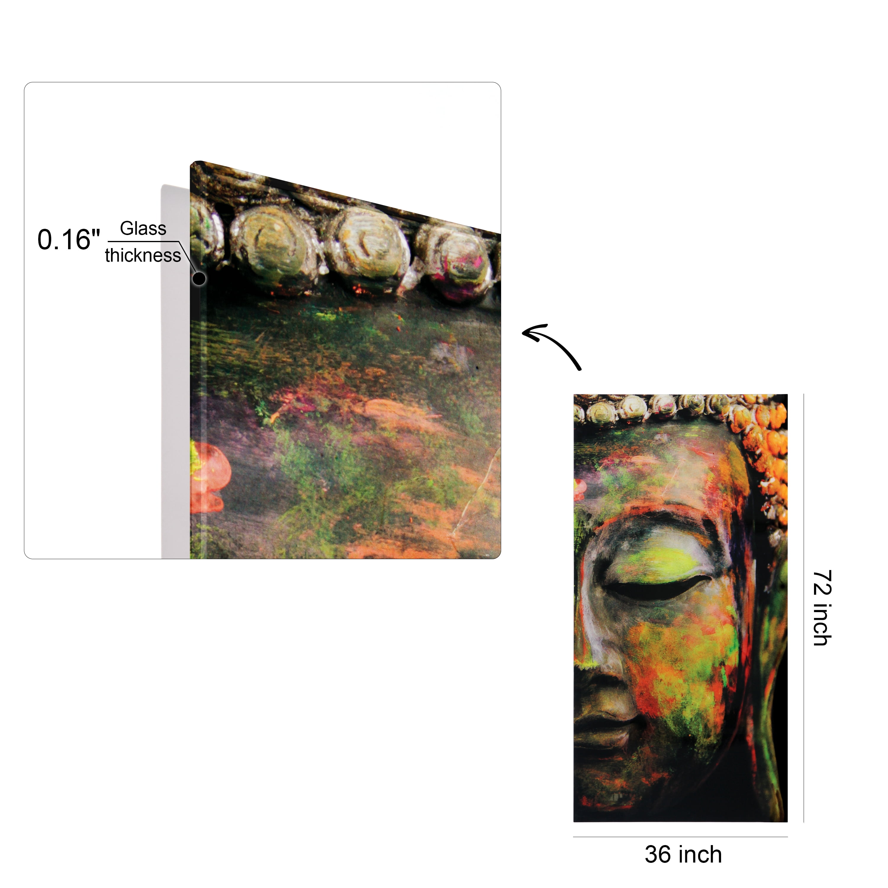 Empire Art Direct Buddha Frameless Free Floating Tempered Glass Panel Graphic Wall Art, 72" x 36", Ready to Hang