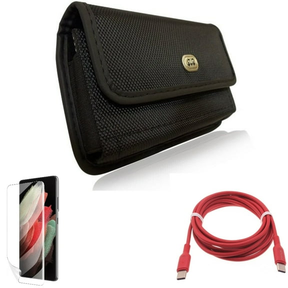 Red 6ft Long Cable & Case Belt Clip & Matte Screen Protector for Samsung Galaxy S22 Plus (S22 ) - Combo USB-C to Type-C PD Fast Charger Cord & Rugged Holster & TPU Film Anti-Glare