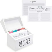 "Outshine White Wooden Recipe Box with Cards and Dividers | Farmhouse Recipe Box w/ 100 4x6 Recipe Cards & 12 Recipe Card Dividers Plus a Conversion Chart | Gift for Mom, Women, Wedding, Bridal Shower