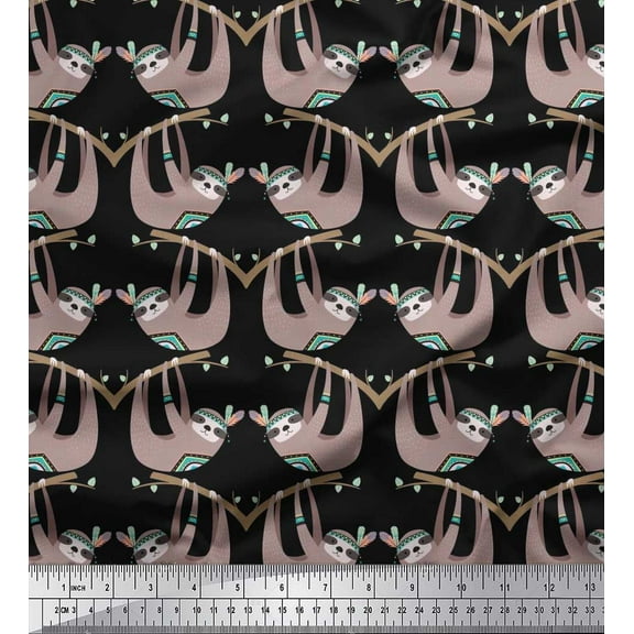 Soimoi Cotton Duck Fabric Feather,Branch & Sloth Cartoon Print Fabric by The Yard 42 Inch Wide