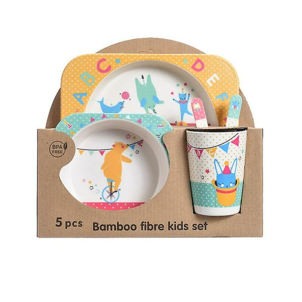 Bamboo Kids Plates And Bowl Set For Children - 5 Piece Toddler ...