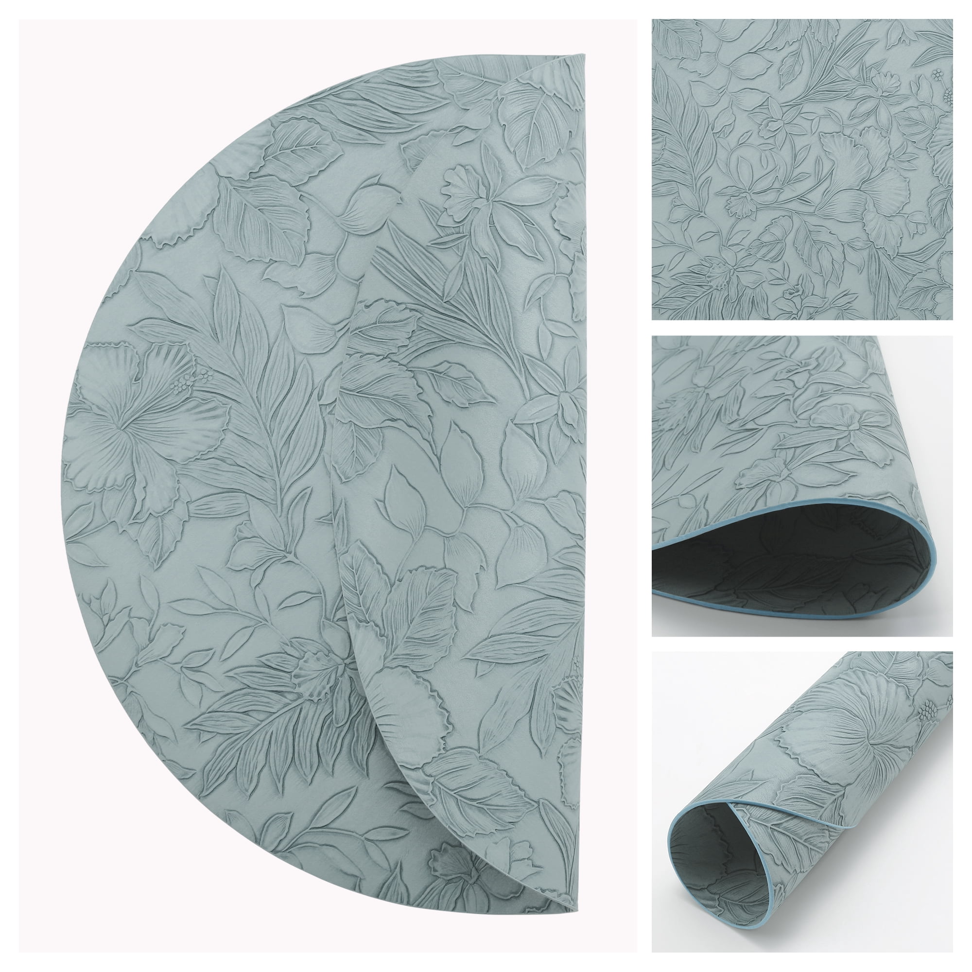 Unique Bargains Set of 6 Leather Round Placemats for Kitchen Dining Table Blue