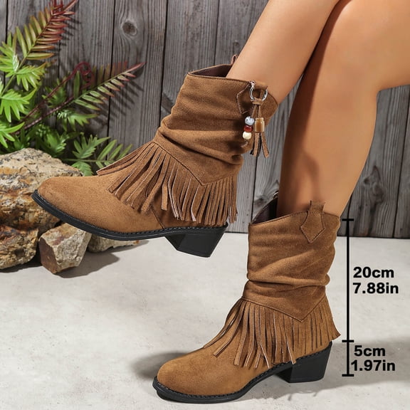 SKIYLEVZ Mid-calf Boots for Women Wide Calf Cowgirl Boots Boots for Women Slip-on Flat Chelsea Boots Women Ladies Fall Slip On Women Shoes Winter Boots for Women