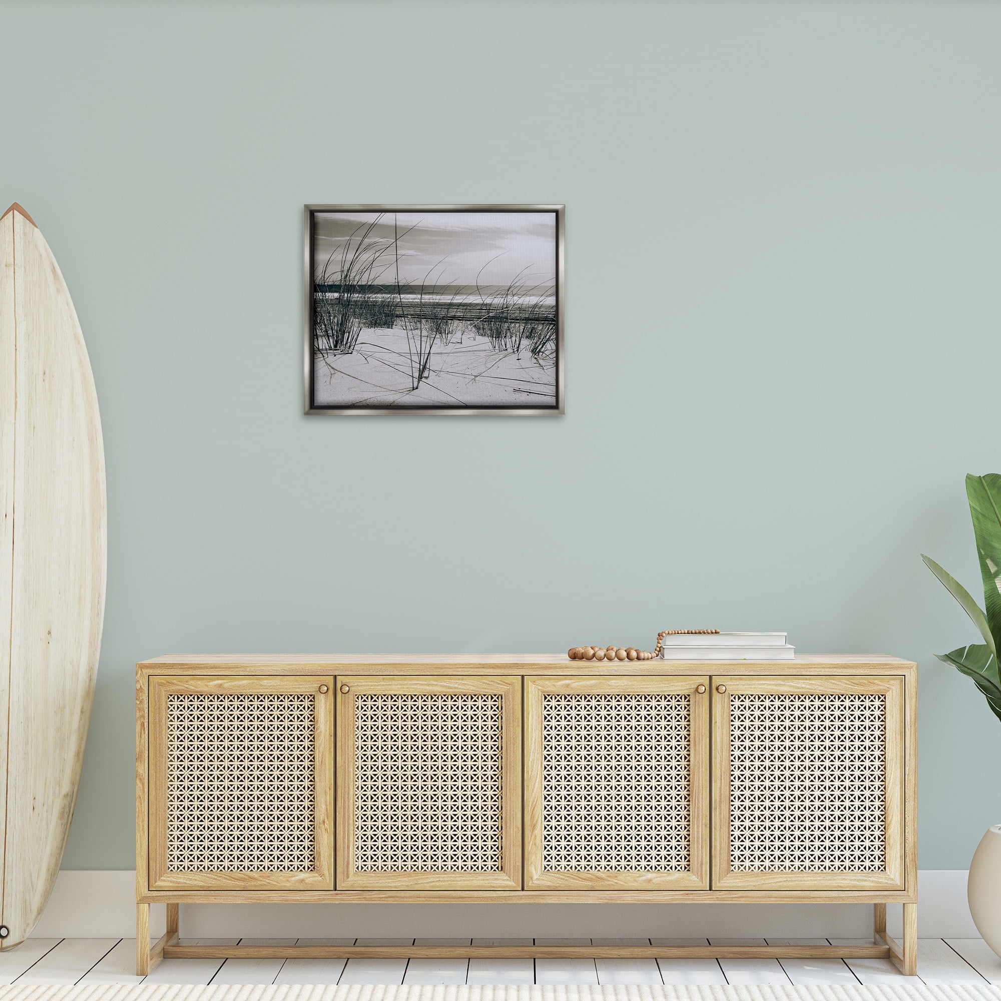 Stupell Industries Subtle Beach Reeds Landscape Photography Gray Floater Framed Canvas Art Print Wall Art, 31 x 25