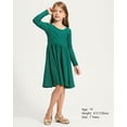 thumbnail image 7 of Stelle Long Sleeve Casual Sundress A-Line Twirly High Waisted Knee Length Flare Swing Cross Back Skater Dress for Girls,Green,5T, 7 of 7