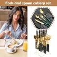 thumbnail image 6 of SUKVPSI Flatware Set 24Pcs Fork Spoon and Knife Set with Stand, Marble Pattern Themed Cutlery, Stainless Steel Gold-plated Knives, Forks, Spoons, with Ceramic Marble Patterned Handle, 6 of 8