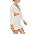 thumbnail image 4 of Arvbitana Female Knitted Dress Long Sleeve V-Neck Solid Color / Striped Hollow-out Backless Dresses Summer Crochet Swimsuit Cover Up Beachwear, 4 of 9