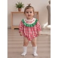 thumbnail image 5 of BemeyourBBs Newborn Baby Girl Christmas Outfit Smocked Bubble Romper Plaid Letter Embroidery Long Sleeve Bodysuit Xmas Clothes, 5 of 9