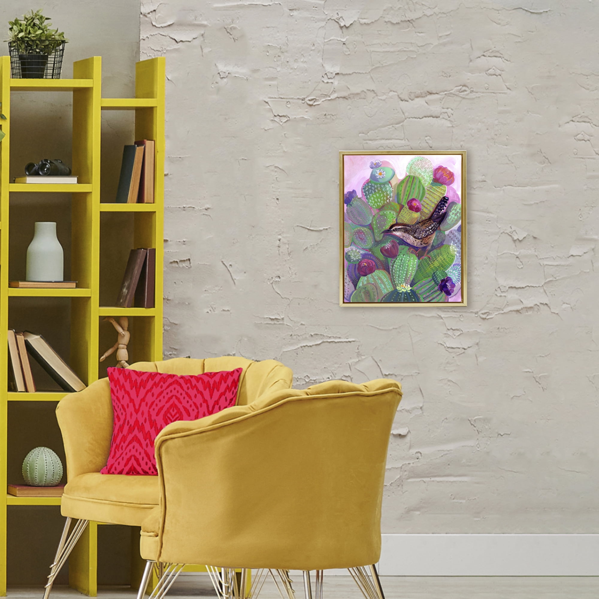 Desert Day Dream Bird Gold Framed Floater Canvas Wall Art, design by Ashley Davis