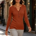 thumbnail image 5 of Womens Slim Knitted Tops Long Sleeve Button Up V Neck Sweaters for Women Ribbed Tight Pullover Fall Winter Top, 5 of 8