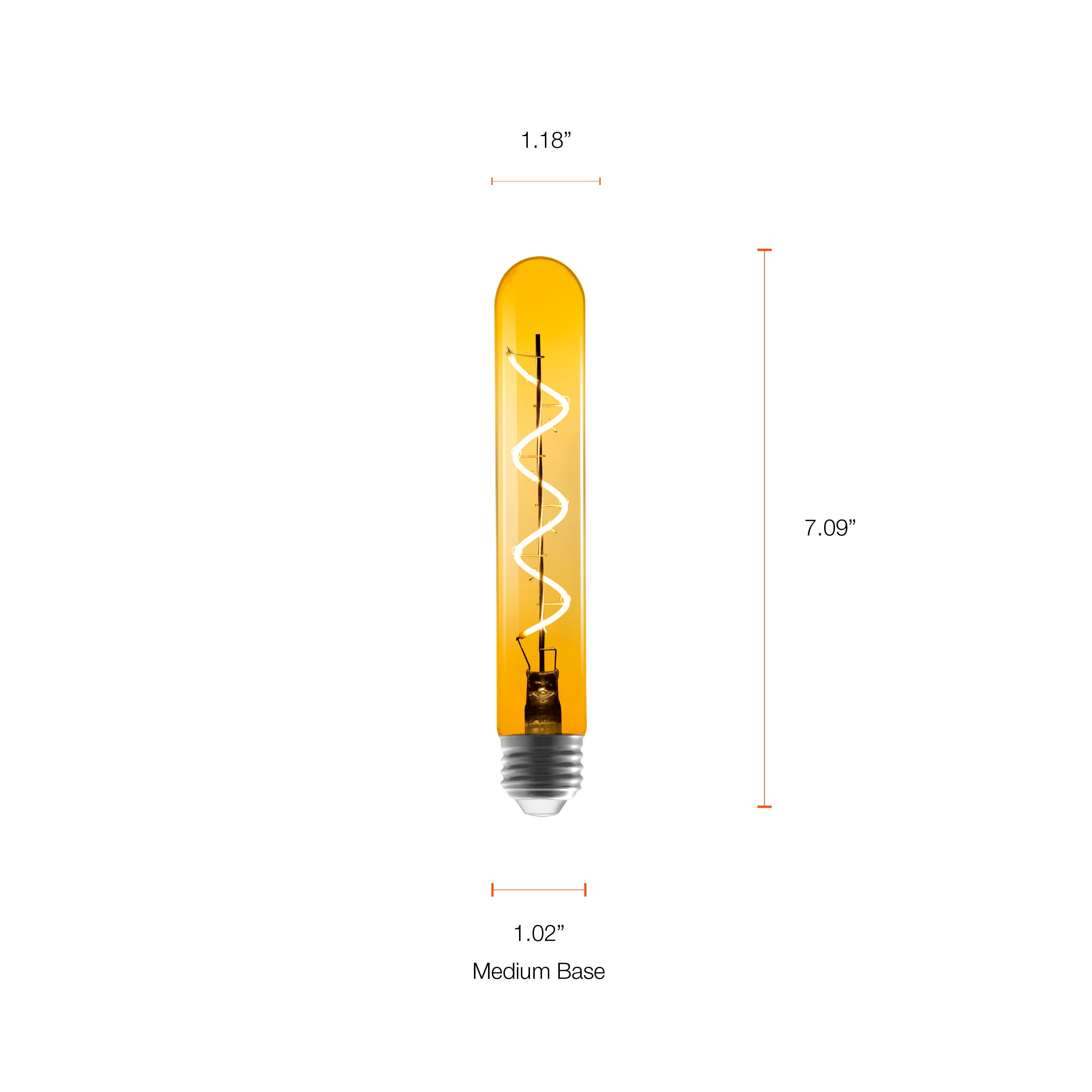 Better Homes & Gardens LED Vintage Light Bulb, T10, 40W Equivalent, Amber Spiral Filament, E26 Medium Base, Dimmable, 2-Pack