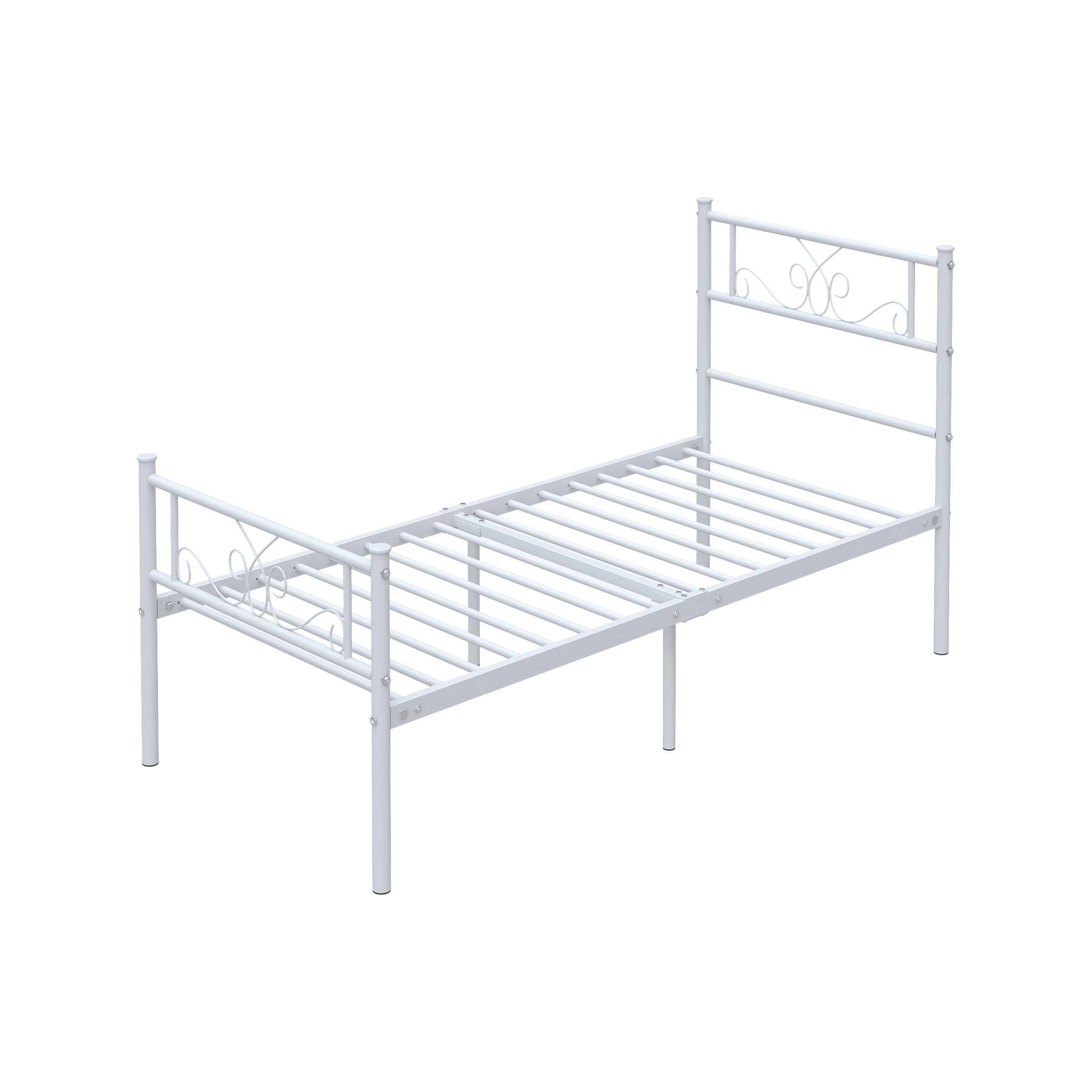 Yoneston Easy Set-Up Metal Bed Frame Platform No Box Spring with Headboard and Footboard, Twin, White