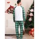 thumbnail image 3 of Pijama navideño a juego: camisa de manga larga con estampado de árbol de Navidad y pantalón a cuadros elástico. Ropa de estar por casa suave., 3 of 9
