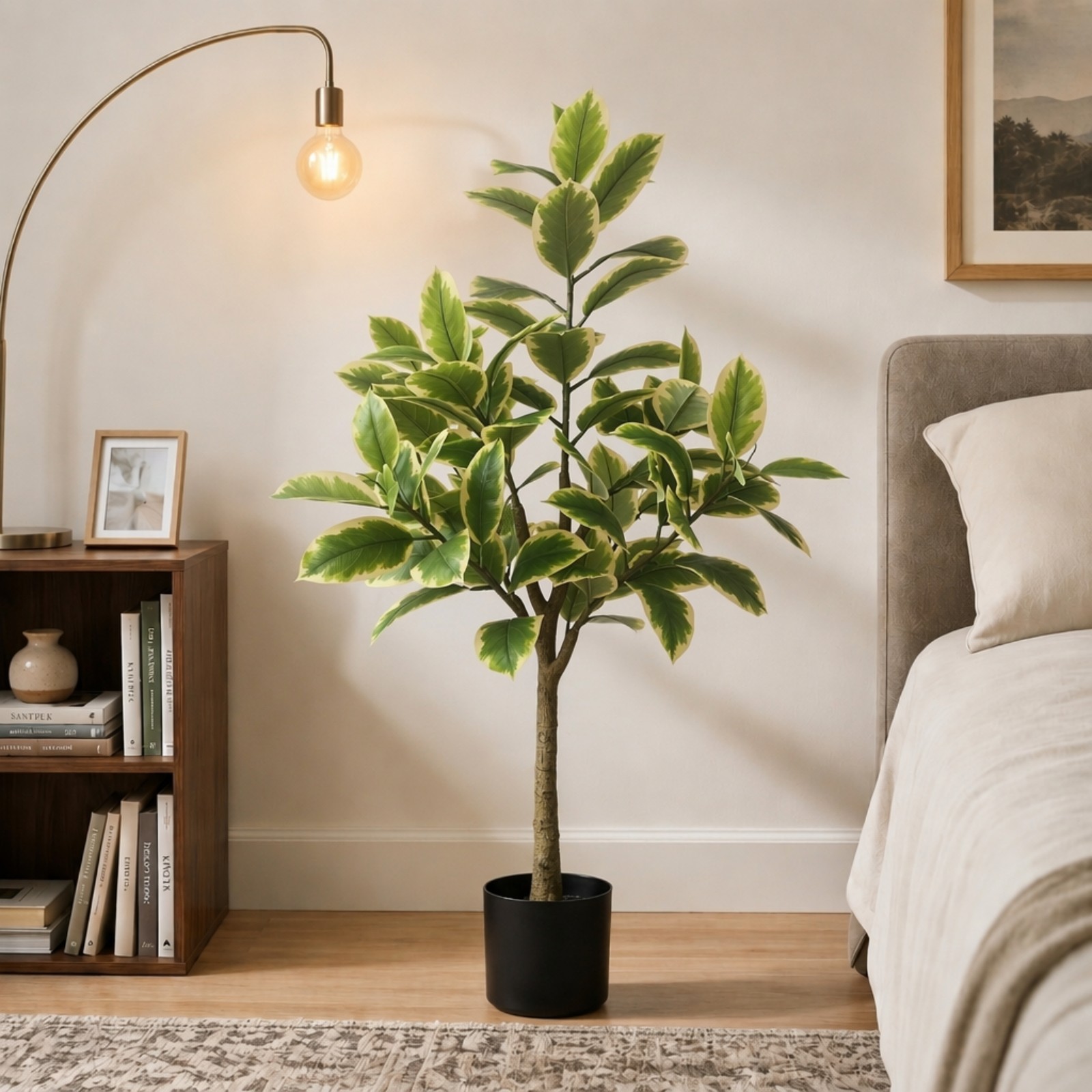 BEAUTYPEAK 5.6FT Artificial Plant Fake Indoor Rubber Tree Decorative Outdoor Greenery in Black Pot