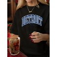 thumbnail image 1 of Women's Vintage-Inspired "DETROIT" Graphic Tee - Casual Round Neck, Short Sleeve, Polyester, Machine Washable, in Black with Blue & White Print, Perfect for Summer, 1 of 6
