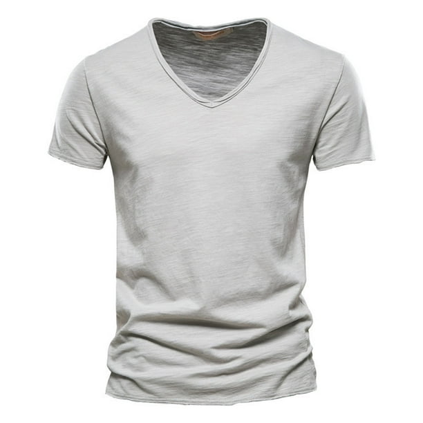 Camiseta de manga corta con cuello en V para hombre: prenda informal de color liso, tabla de tallas de EE. UU./Reino Unido/UE, tallas S-XXXXXL