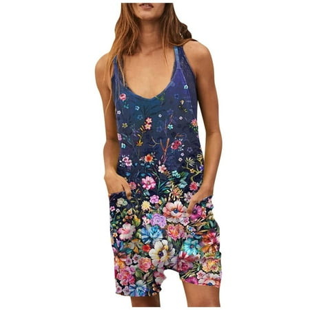 

CQCYD Jumpsuits for Women Dressy Sleeveless Jumpsuits Printed Loose Casual Jumpsuits Casual Summer Overalls Cotton Linen Shorts Rompers Jumpsuits Wide Pocket Leisure Jumpsuits Dark Blue XL #2