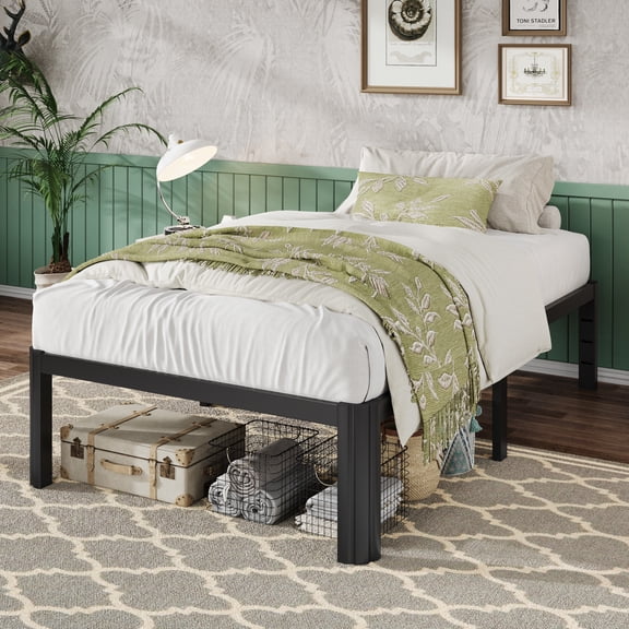 SHA CERLIN 14 Inch Heavy Duty Twin Platform Bed Frame with Round Corner Legs, 3500 lbs Capacity Metal Bed, No Box Spring Needed, Noise Free, Easy Assembly, Black