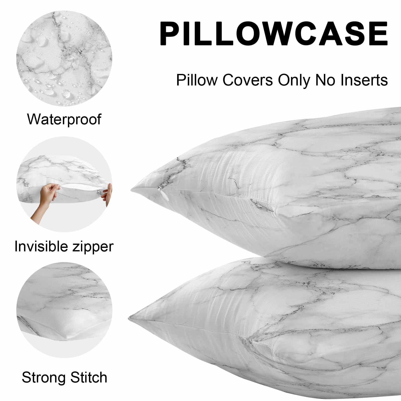Outdoor Pillow Covers 18x18 Pack of 2, Simple White Black Marble Texture Decorative Pillow Cover Waterproof Pillowcase, Modern Abstract Art Farmhouse Cushion Covers for Garden Patio Sofa Couch Bench