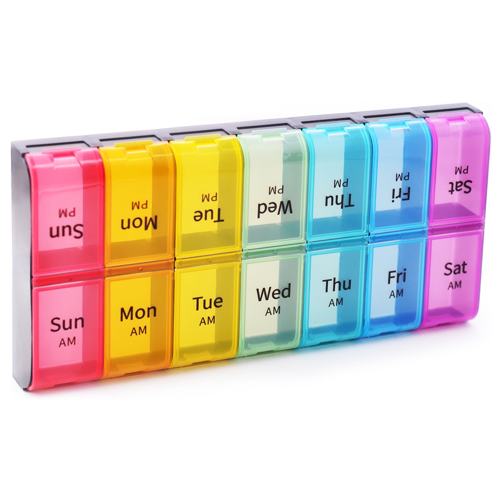 Weekly 7 Day Pill Organizer 2 Times A Day Large Pill Cases Moisture-Proof Pill Box AM PM Medicine Organizer Design for Vitamins Fish Oil Compartments Supplements Great for Portable Travel (Rainbow)