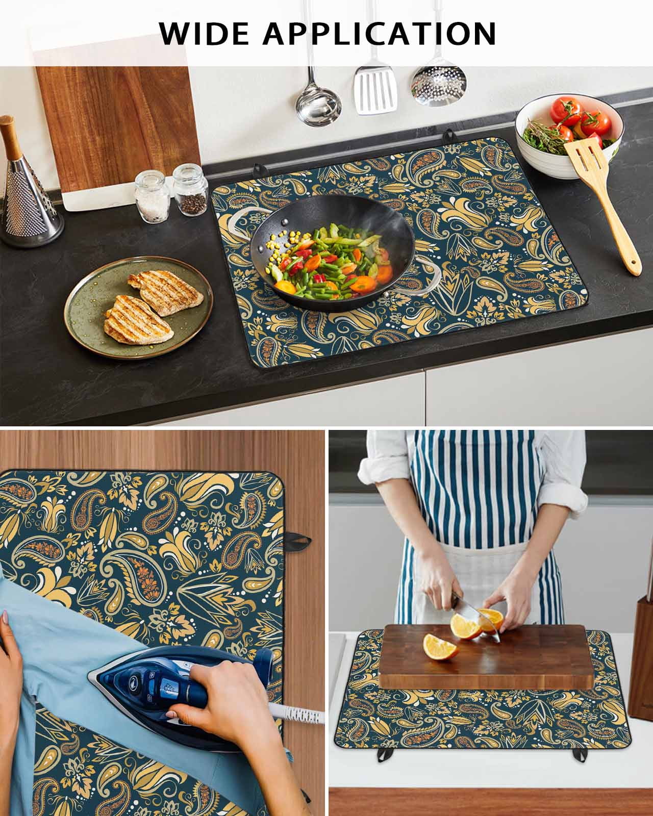 nqOlkjepod Large Induction Cooktop Protector Mat 24"x21", Boho Green Floral Stove Top Covers for Electric Stove, Farmhouse Botanical Vintage Paisley Flower Stove Burner Cover Mats Stove Cover