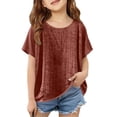 thumbnail image 4 of Zpanxa Chemises Fille Ado Couleur Unie Coton Lin Col Rond Manches Courtes Haut Coton Lin 5-6 Ans, 4 of 5