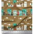 thumbnail image 1 of Soimoi Brown Rayon Fabric Palm Tree & Dubai People Human Figure Decor Fabric Printed Yard 42 Inch Wide, 1 of 3