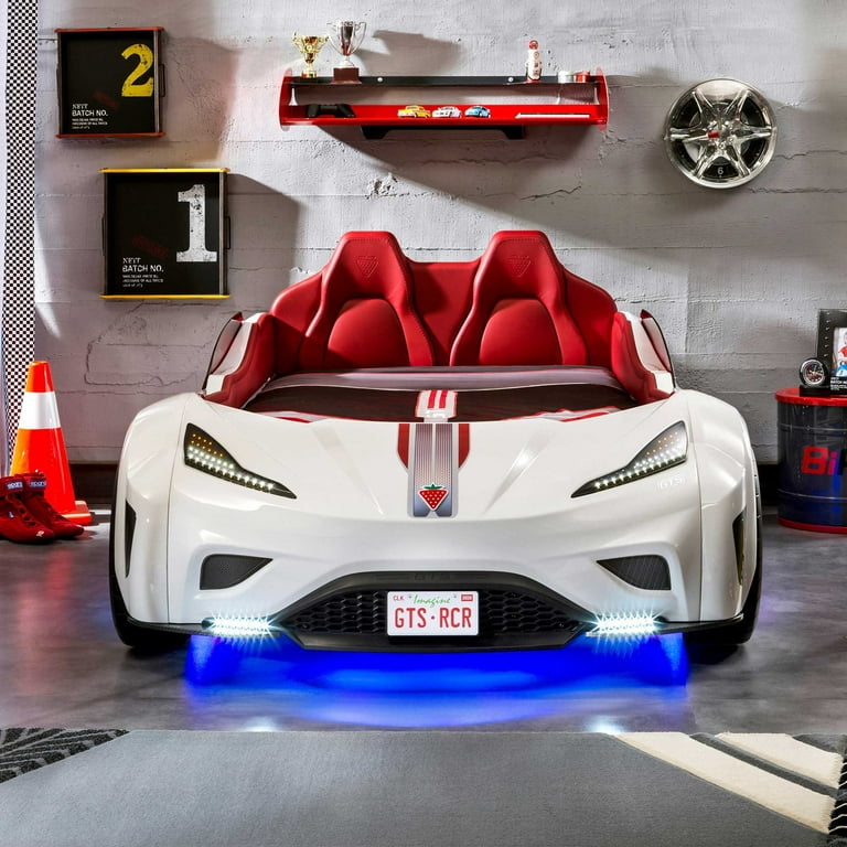 Cilek GTS Twin Size Race Car Bed for Kids with LED Lights