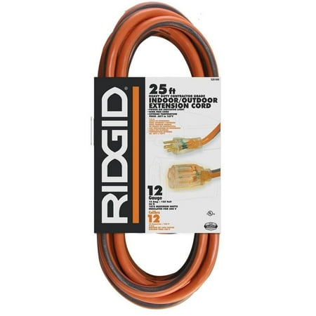 RIDGID 25ft 12 Gauge Heavy Duty Contractor Grade Indoor Outdoor Extension