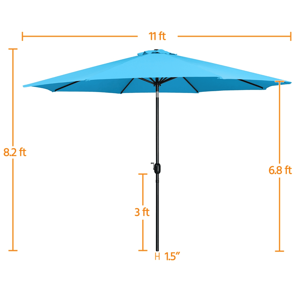 Alden Design 11 Foot Patio Umbrella with Crank and Push Button to Tilt, Sky Blue