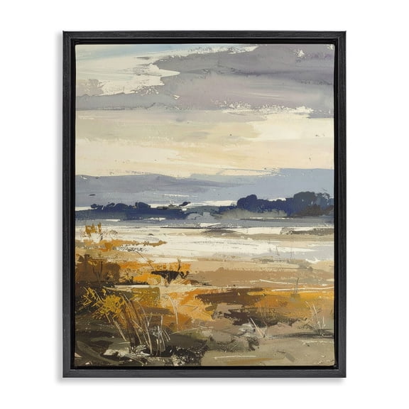 Stupell Industries Contemporary Distant Horizon Abstract Black Floating Frame Canvas Art, 17 x 21, by Alonza Saunders