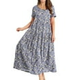 thumbnail image 1 of MAWCLOS Robe Longue pour Femmes à Col Rond, Robe d'Été, Robes Maxi à Imprimé Floral, Bohème, Plage, Manches Courtes, Couleur Image 5 2TG, 1 of 1
