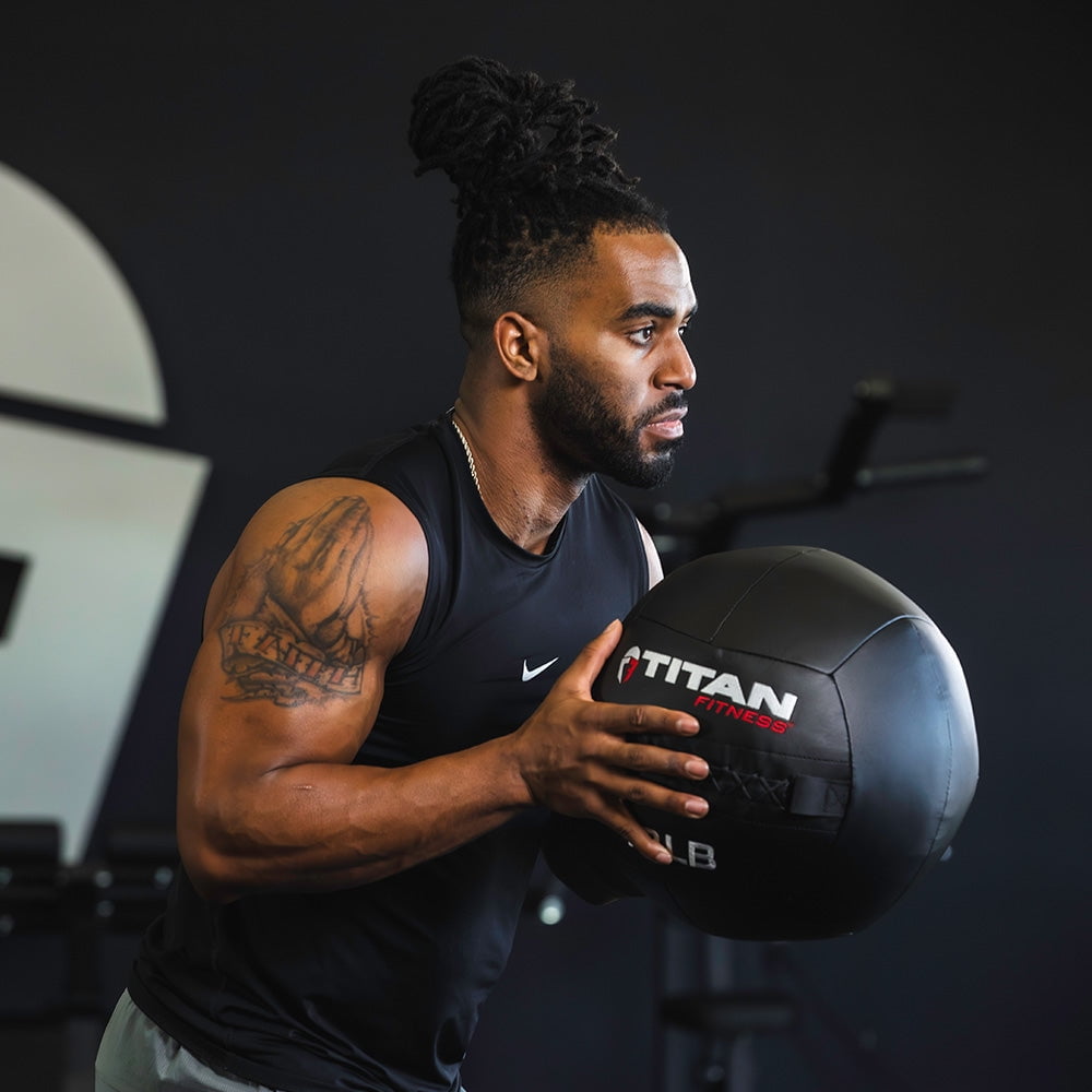 Titan Fitness 12 LB Composite Wall Ball, Soft Shell Poly-Composite Laminate Cross Texture