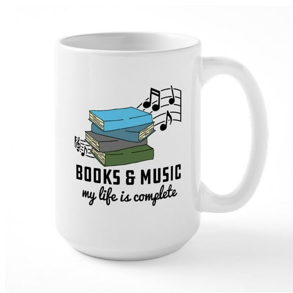 CafePress - Books And Music - 15 oz Ceramic Large White Novelty Mug