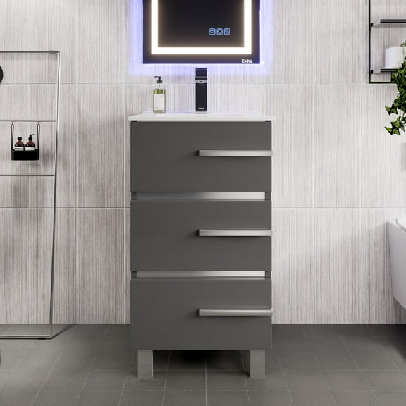 Eviva Deluxe 20"W x 18"D Gray Freestanding Bathroom Vanity with White Porcelain Integrated Sink