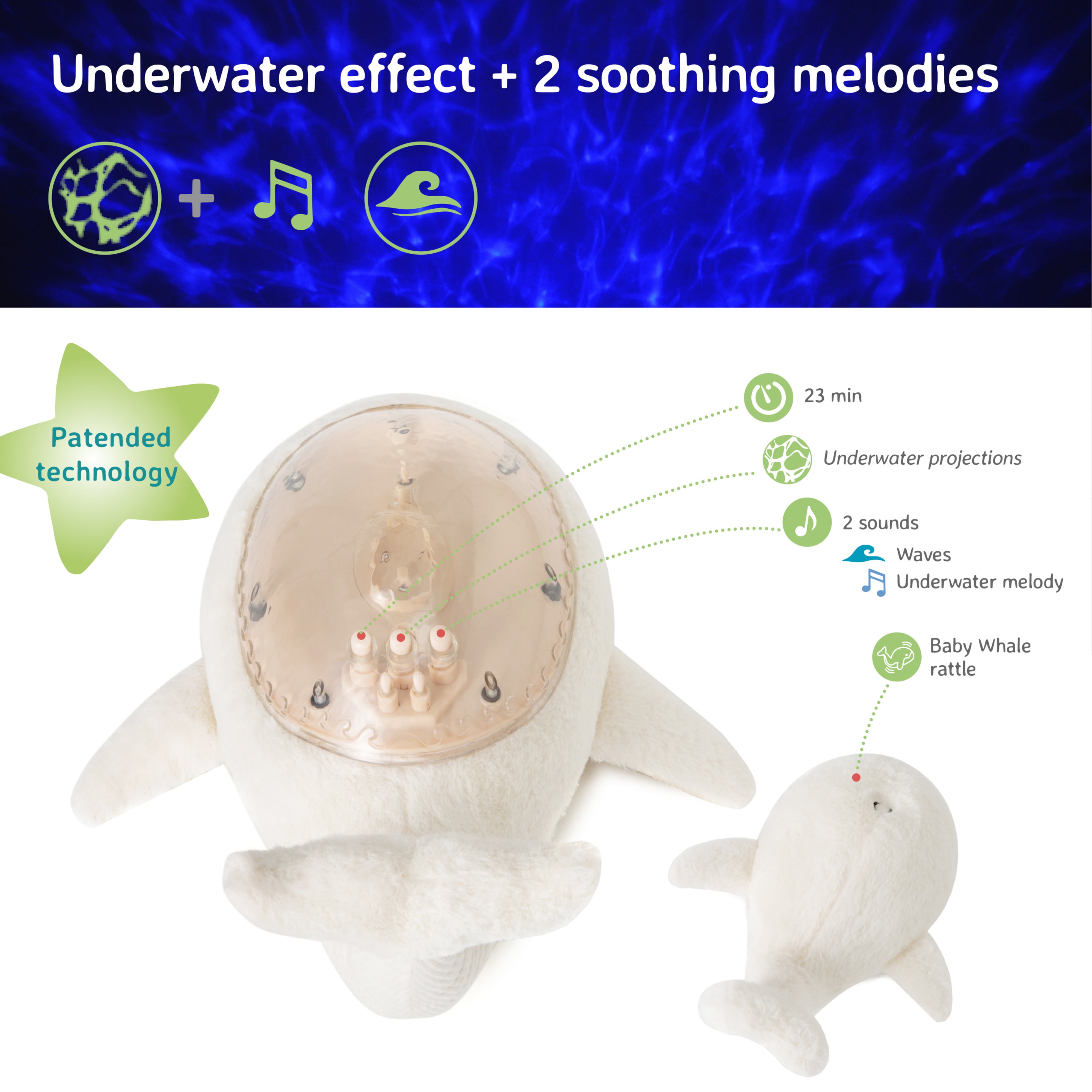 Cloud b Dimmable Ocean Whale LED Night Lights, Soft Aquamarine Glow; Deep Blue Glow