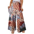 thumbnail image 1 of Pantalones de pierna ancha estampados Bloque de color con cordón de cintura alta Pantalones de pierna ancha de talla grande para mujer, 1 of 5