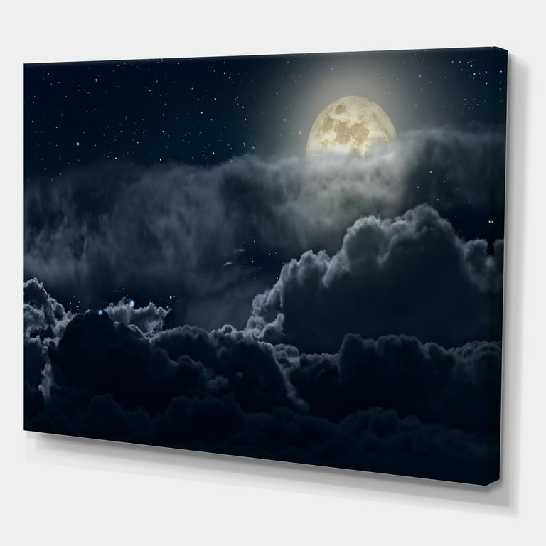 Designart Cloudy Full Moon Night Stars 8x12 Photography