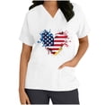 thumbnail image 1 of Haut à Col en V Imprimé pour la Fête de l'Indépendance pour Femmes, Manches Courtes, Mélange Polyester-Spandex, Blanc, Coupe Décontractée, pour Usage Quotidien, 1 of 5