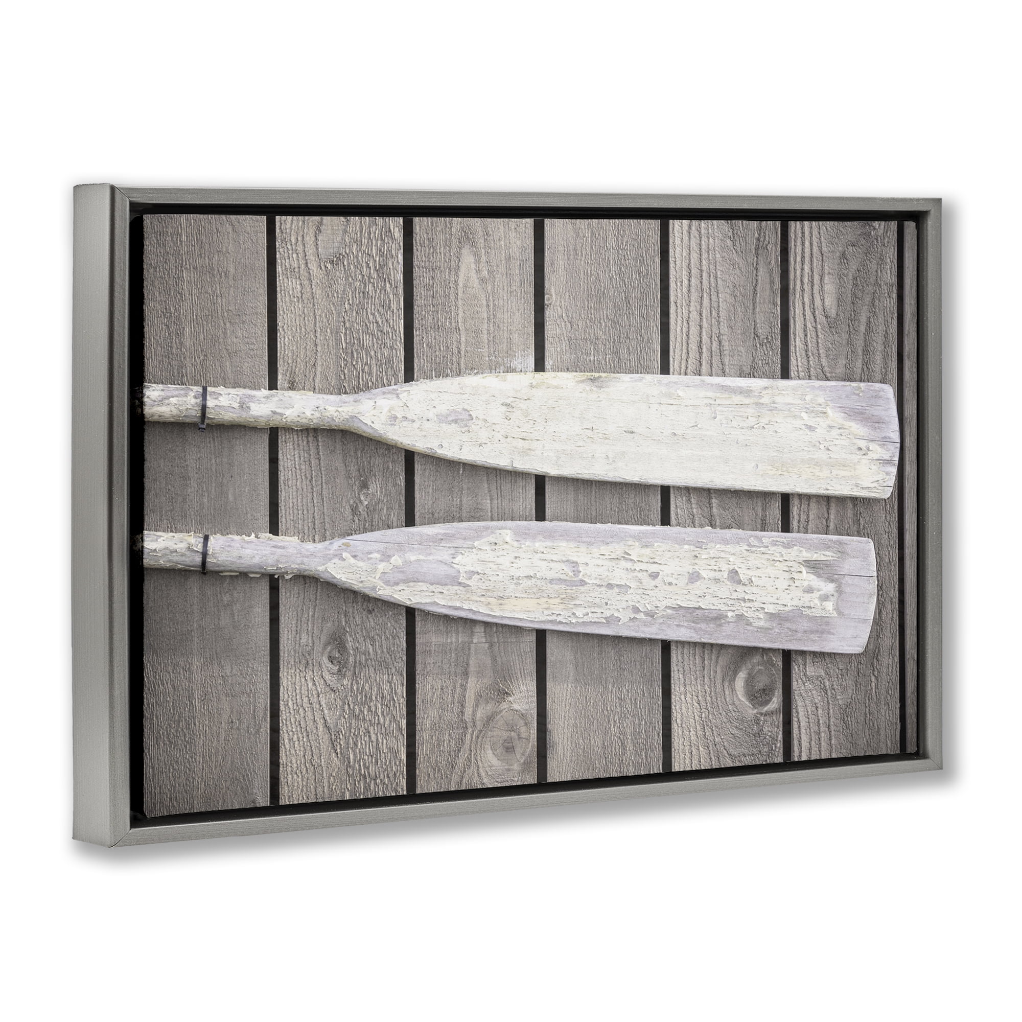 Stupell Industries Rustic Oars Pair Nautical & Beach Photography Gray Floater Framed Canvas Art Print Wall Art, 31 x 21