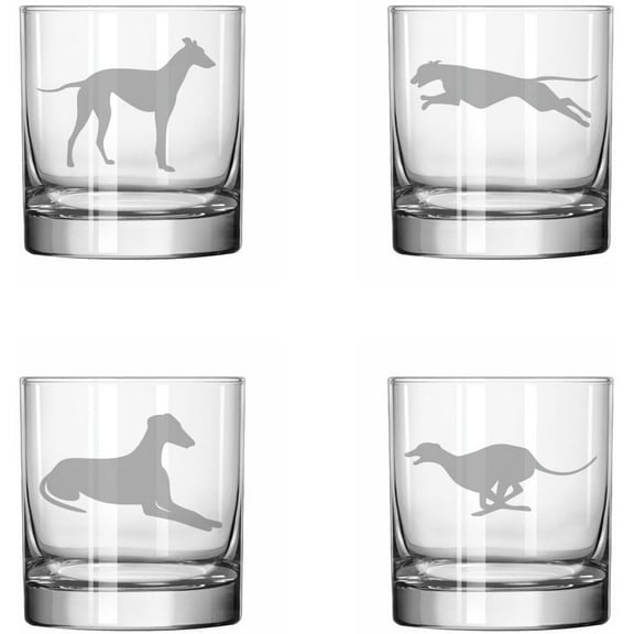 Set of 4 Glass 11 oz Rocks Whiskey Glass Gift Greyhound Collection