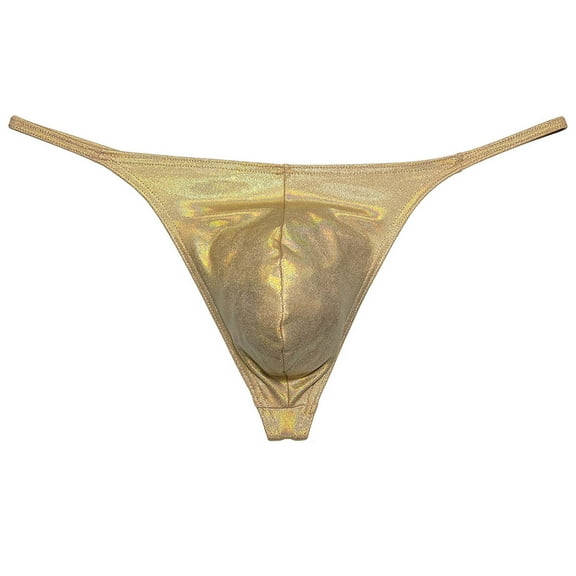 Botmois Men Gloss G-string Thong Underwear Elastic Sex Swim Tangas Classics Pouch T-back Gold M
