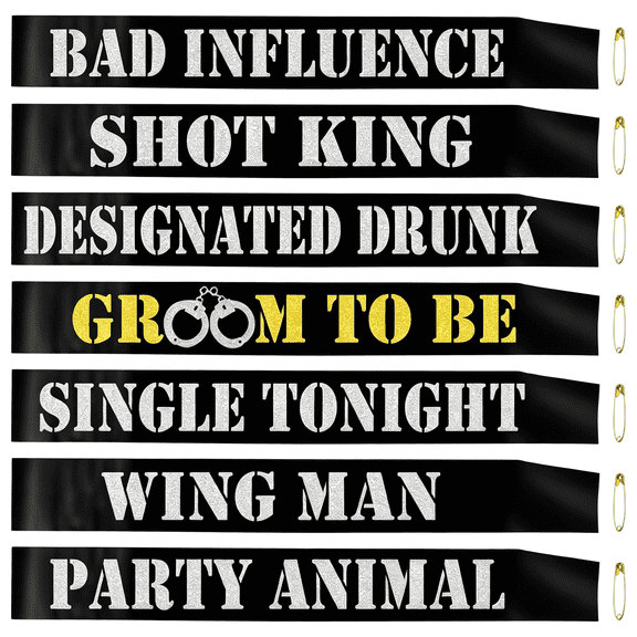XIBUFE 7 Pcs Bachelor Party Sashes Set-Funny Groom to Be,Team Groom,Groomsmen,Best Man Sash for Men,Bachelor Party Favors&Decorations Supplies(Black&Silver)