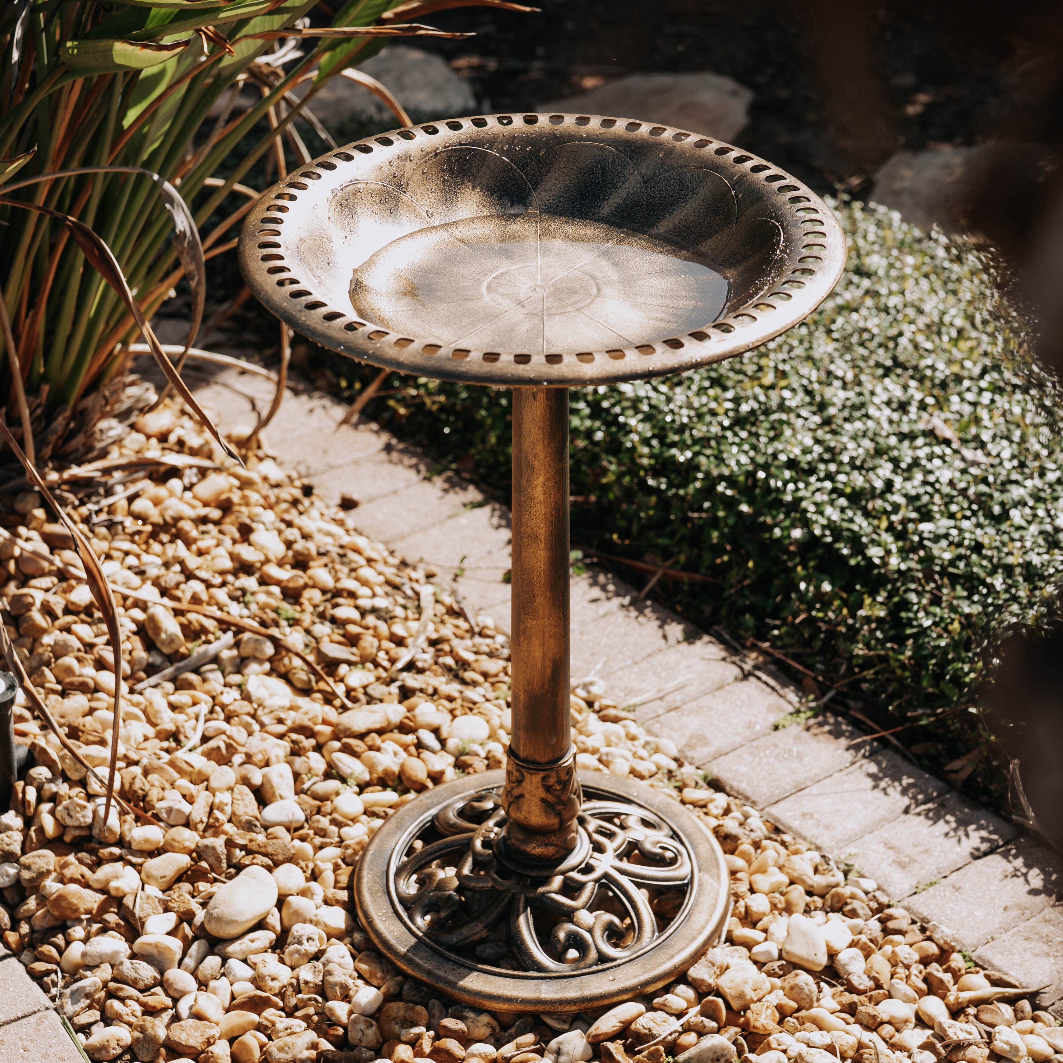 Backyard Expressions Outdoor Garden Bird Bath - Bronze - Weather Resistant Polyresin - 27 Inch