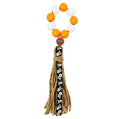 

1PCS Halloween Wooden Bead Tassel Napkin Ring with Tassels Wooden Prayer Beads String Wall Hanging Accent for Home Festival Decor