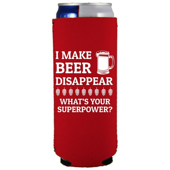 I Make Beer Disappear, What's Your Superpower? Slim Can Coolie (Red)