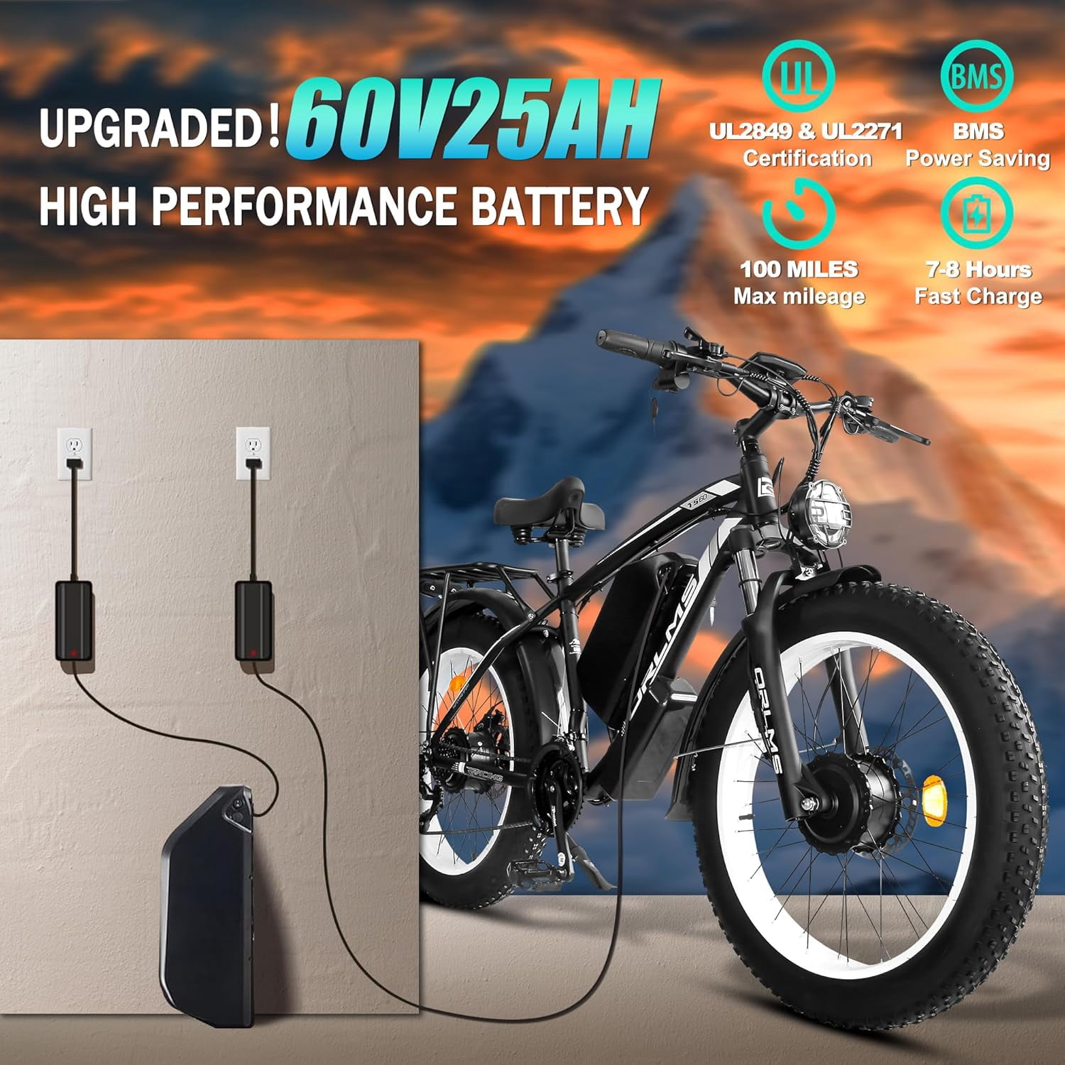 5000w Peak Dual Motor Electric Bike, 26" Fat Tire All Terrain Electric Bike for Adults, Shimano 21 Speed 45-50 MPH Off-Road Commuter Mtb, 60V 25AH Front Suspension & Hydraulic Disc Brake Ebike