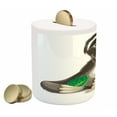 thumbnail image 2 of Sloth Piggy Bank, Sluggish Wild Jungle Animal Eating Green Leaves Idle Indolent Fun Character, Ceramic Coin Bank Money Box for Cash Saving, 3.6" X 3.2", Umber Ivory Green, by Ambesonne, 2 of 4